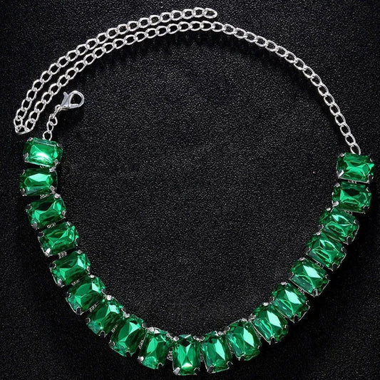 Stonefans Grüner Kristall-Halsband, luxuriöse Designer-Halskette für Damen, modische geometrische Halskette, rechteckiger Würfel, Schmuckzubehör