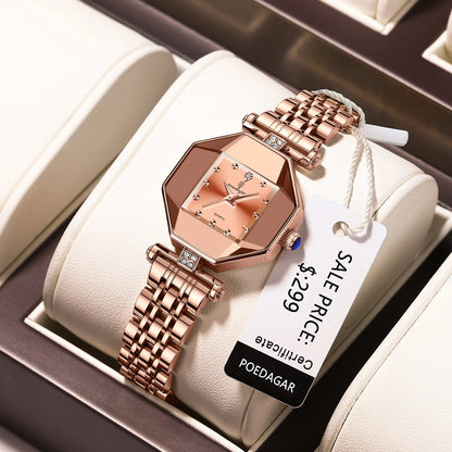 Poedagar Luxusmarke Frauen Uhr Edelstahl Fleck wasserdichte Quarzuhren für Frau Mode einfache Roségold Damen uhr Geschenk