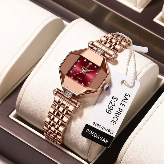 Poedagar Luxusmarke Frauen Uhr Edelstahl Fleck wasserdichte Quarzuhren für Frau Mode einfache Roségold Damen uhr Geschenk