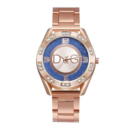 Luxus Neue Marke Frauen Uhr Mode mit Diamanten Kristall Design Quarz Uhren Freizeit Rose Gold Edelstahl Armband Uhr