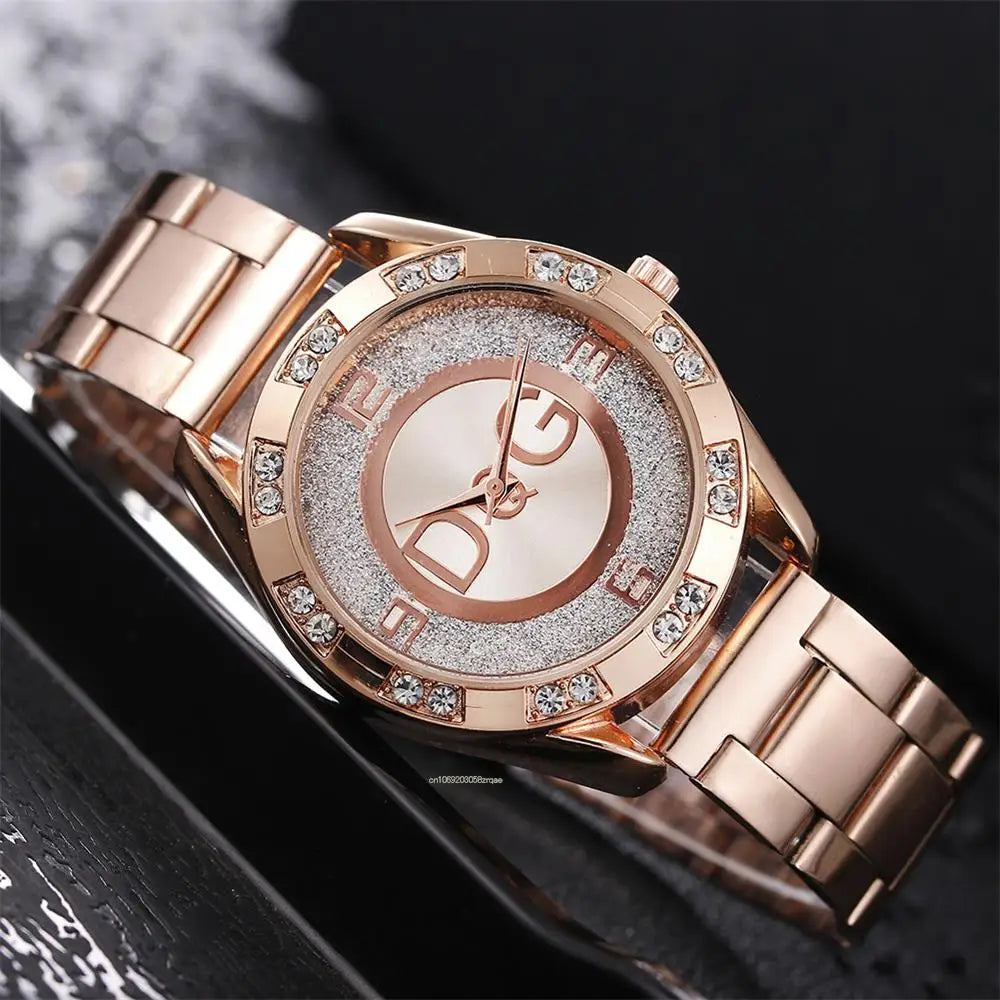 Luxus Neue Marke Frauen Uhr Mode mit Diamanten Kristall Design Quarz Uhren Freizeit Rose Gold Edelstahl Armband Uhr