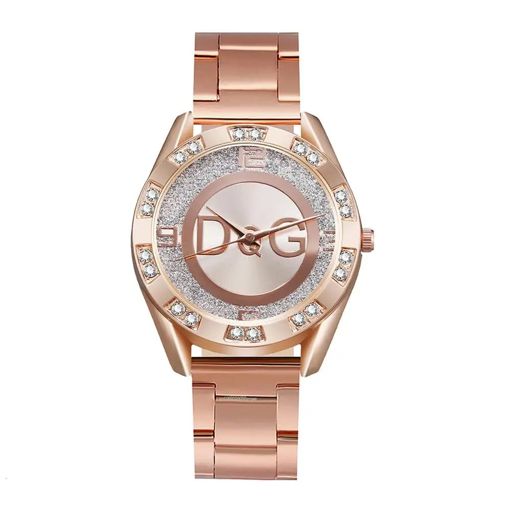 Luxus Neue Marke Frauen Uhr Mode mit Diamanten Kristall Design Quarz Uhren Freizeit Rose Gold Edelstahl Armband Uhr