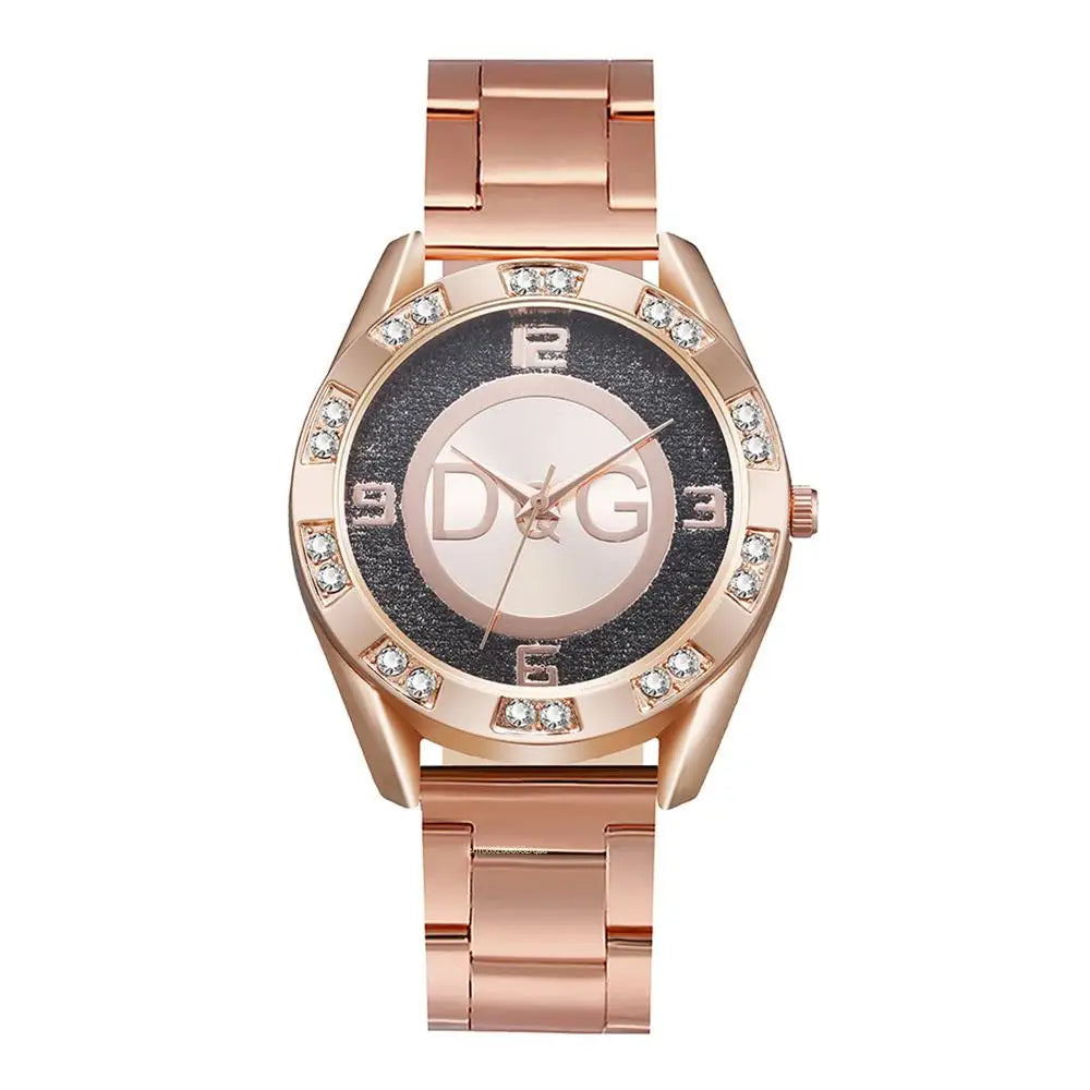 Luxus Neue Marke Frauen Uhr Mode mit Diamanten Kristall Design Quarz Uhren Freizeit Rose Gold Edelstahl Armband Uhr