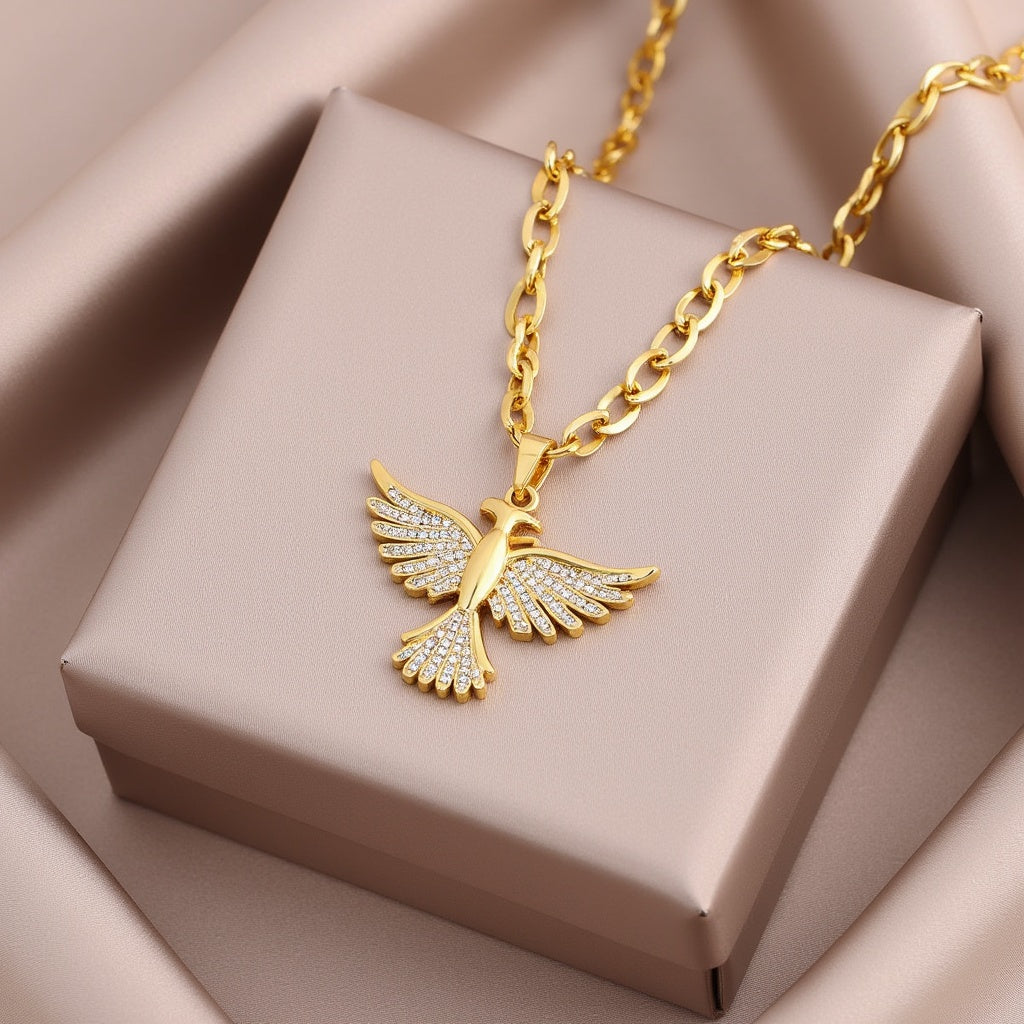 Neue funkelnde 18K vergoldete Vintage Phoenix Halskette