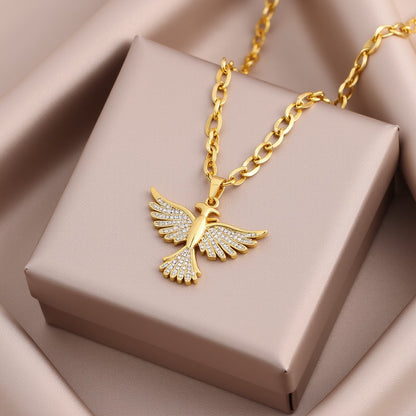 Neue funkelnde 18K vergoldete Vintage Phoenix Halskette