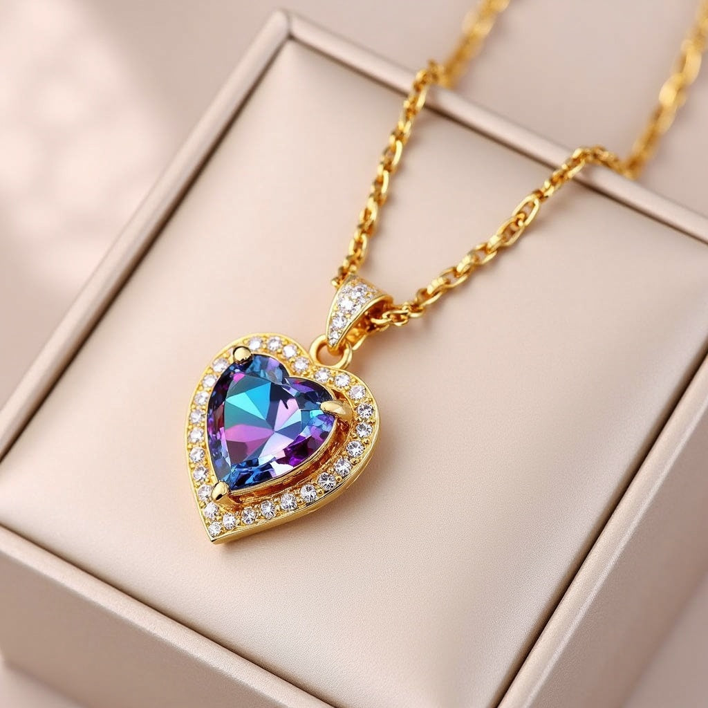 Top Luxus Bunte Kristall Ozean Herz Anhänger